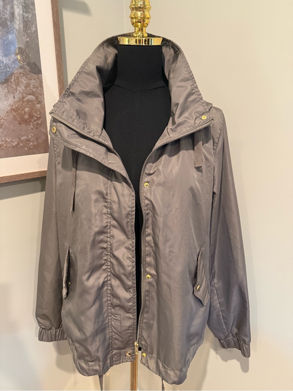 Catherine Malandrino Olive Taupe Hooded Utility Windbreaker Jacket L